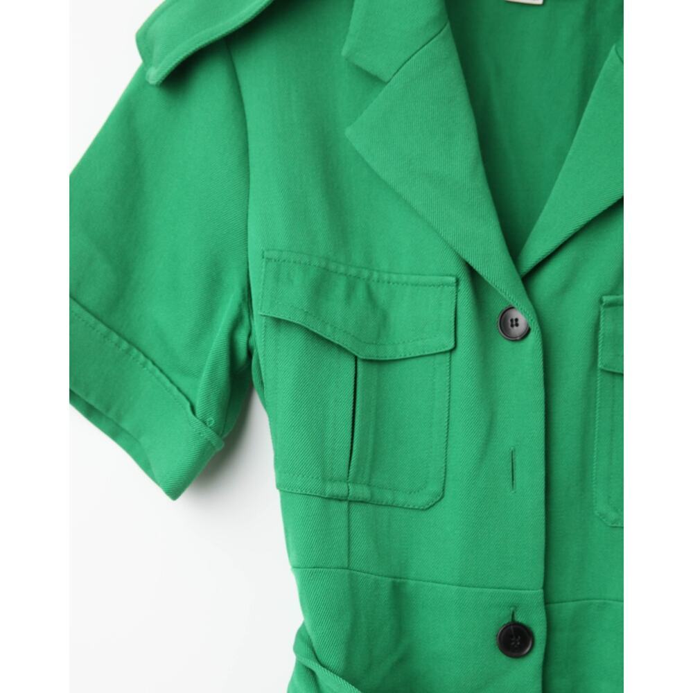 Victoria Beckham Belted Wool-gabardine Shirt Dress In Green - Picture 9 of 12